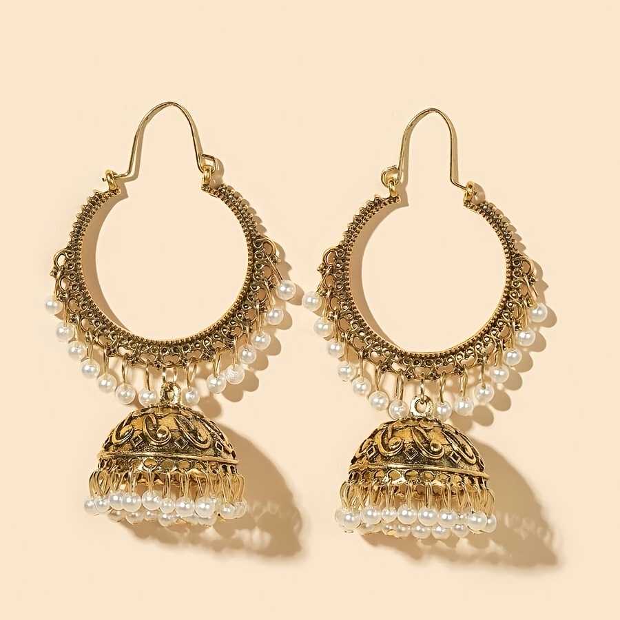 Women's Gold Plated Faux Pearl Tassel Drop Dangle Earring