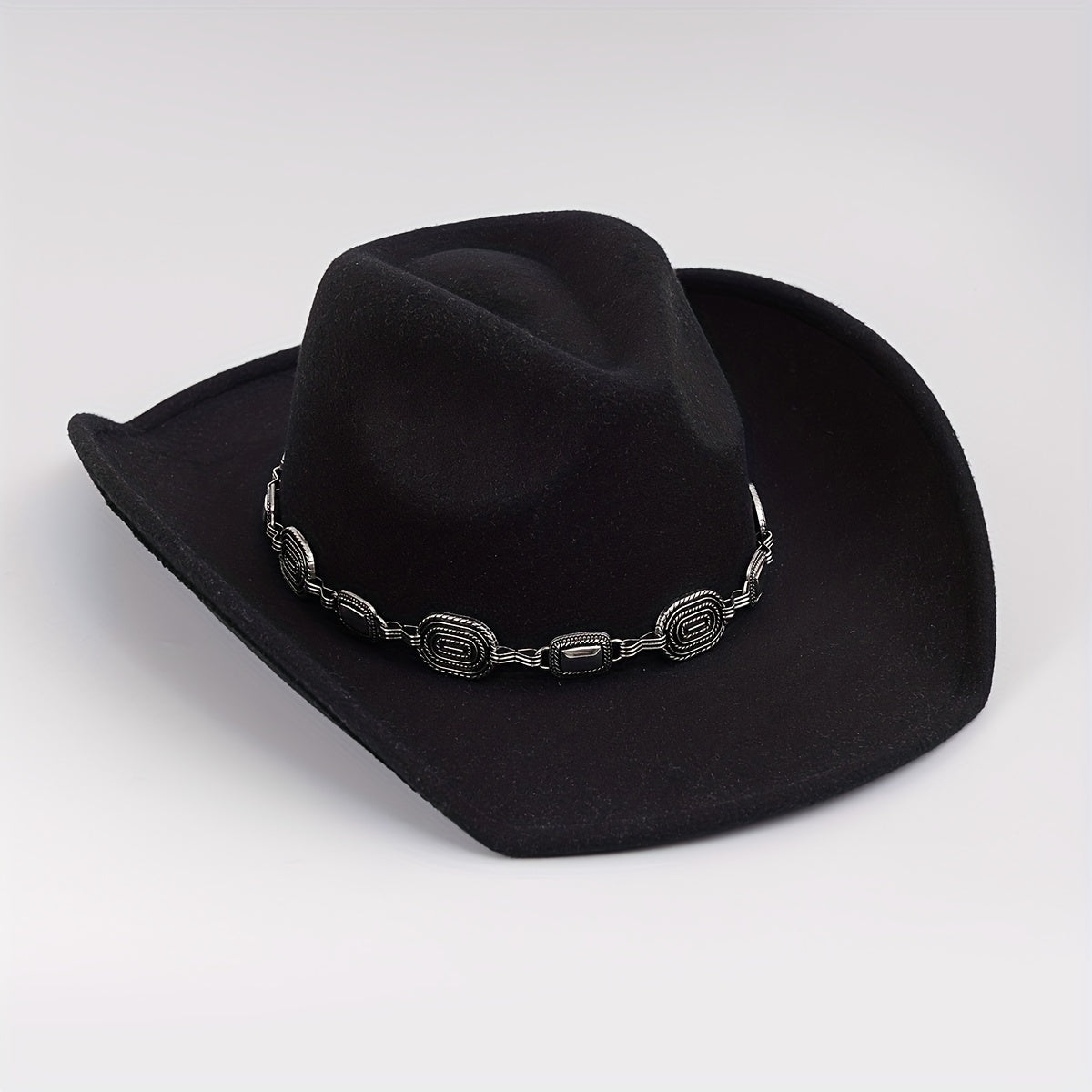 Western Cowboy Hat Silvery Iron Chain Decoration Wide Brim Sun Hat