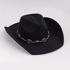 Western Cowboy Hat Silvery Iron Chain Decoration Wide Brim Sun Hat