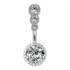 Women's Silver Plated Belly Button Ring With Cubic Zirconia