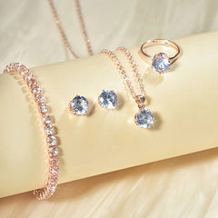 Elegant Jewelry Set Bracelet Earstuds Necklace Ring with Sparkling Zirconia