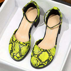Snakeskin Chunky Heels Buckle Strap High Heels Dress Pumps