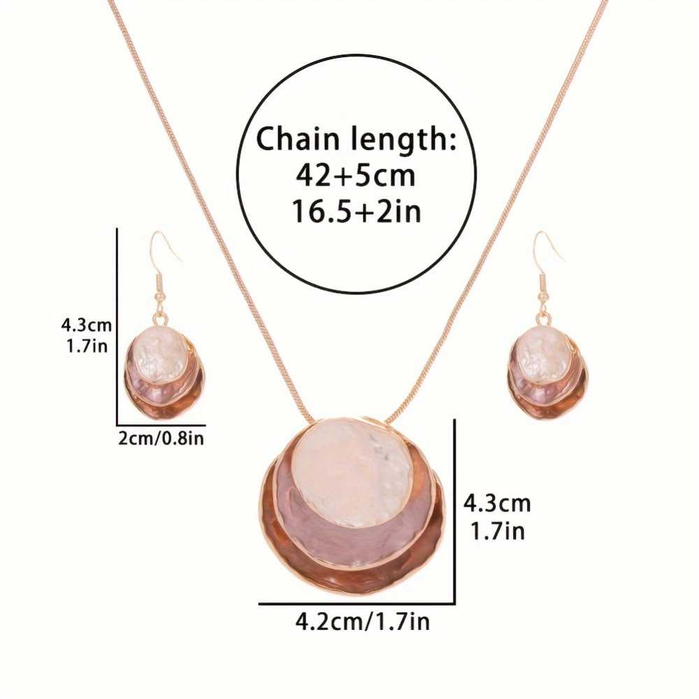 Multi Layer Circular Enamel Jewelry Set Necklace and Earrings For Women