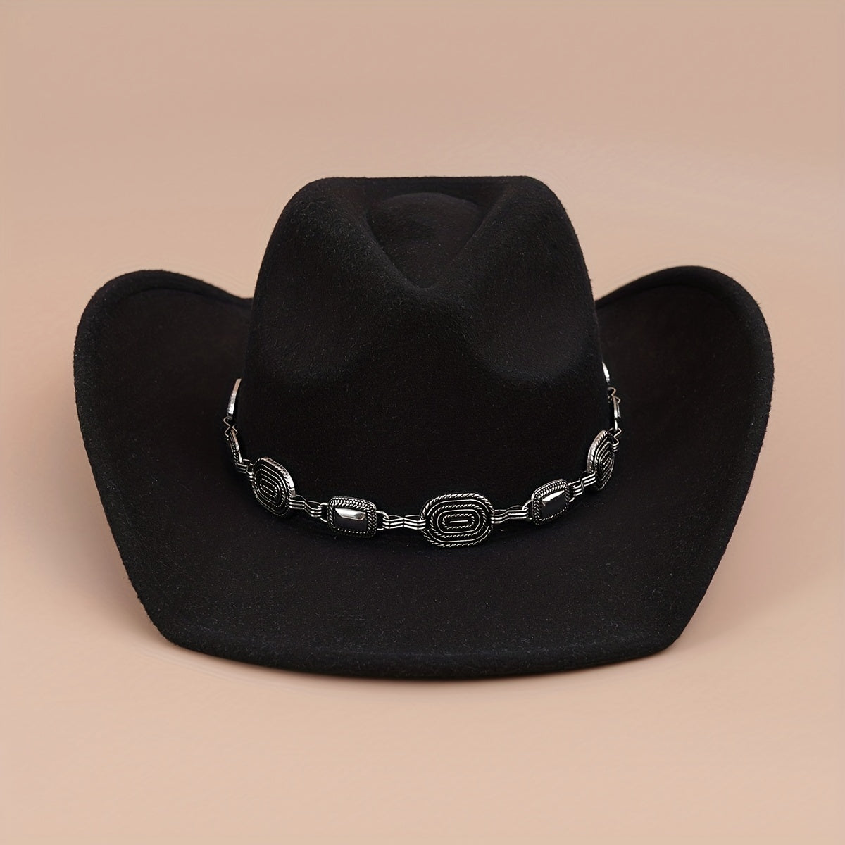 Western Cowboy Hat Silvery Iron Chain Decoration Wide Brim Sun Hat