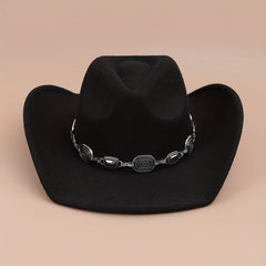 Western Cowboy Hat Silvery Iron Chain Decoration Wide Brim Sun Hat