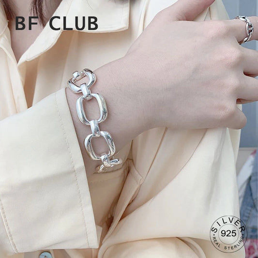 925 Sterling Silver Hiphop Thick Chain Bracelet Vintage Hasp Bracelet