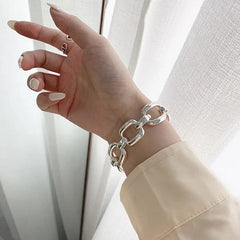 925 Sterling Silver Hiphop Thick Chain Bracelet Vintage Hasp Bracelet