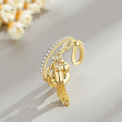 Women's Adjustable Open Crystal Ring With Tassel Drop