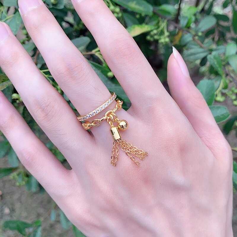 Women's Adjustable Open Crystal Ring With Tassel Drop