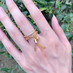 Women's Adjustable Open Crystal Ring With Tassel Drop