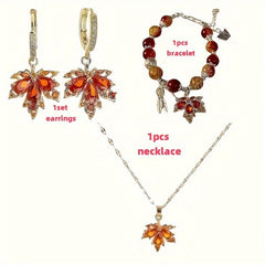 Elegant Maple Leaf Jewelry Set Necklace, Earrings & Bracelet