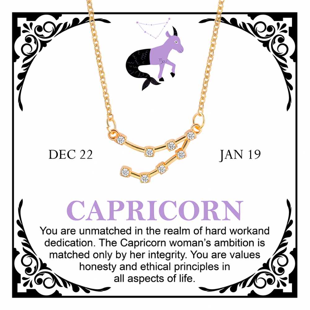 Women's Gold Plated Cubic Zirconia Zodiac Pendant Necklace With Message Card