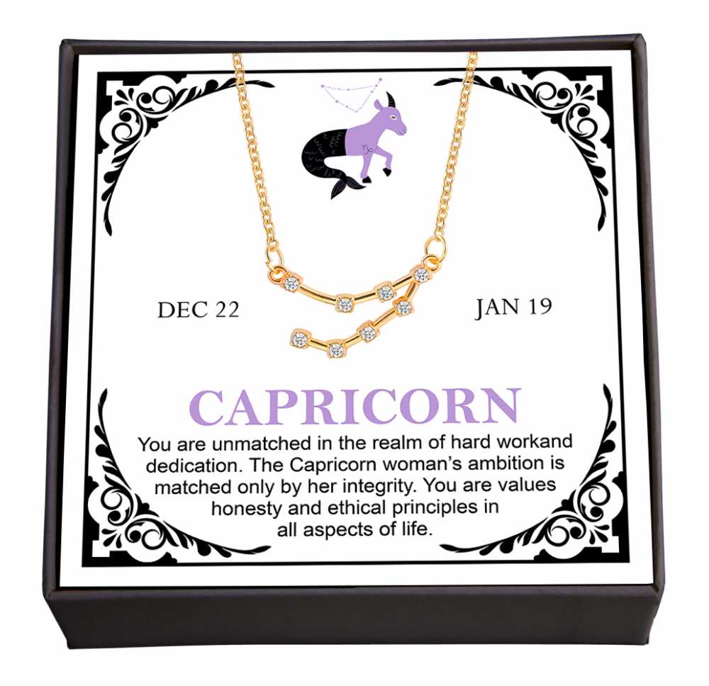 Women's Gold Plated Cubic Zirconia Zodiac Pendant Necklace With Message Card