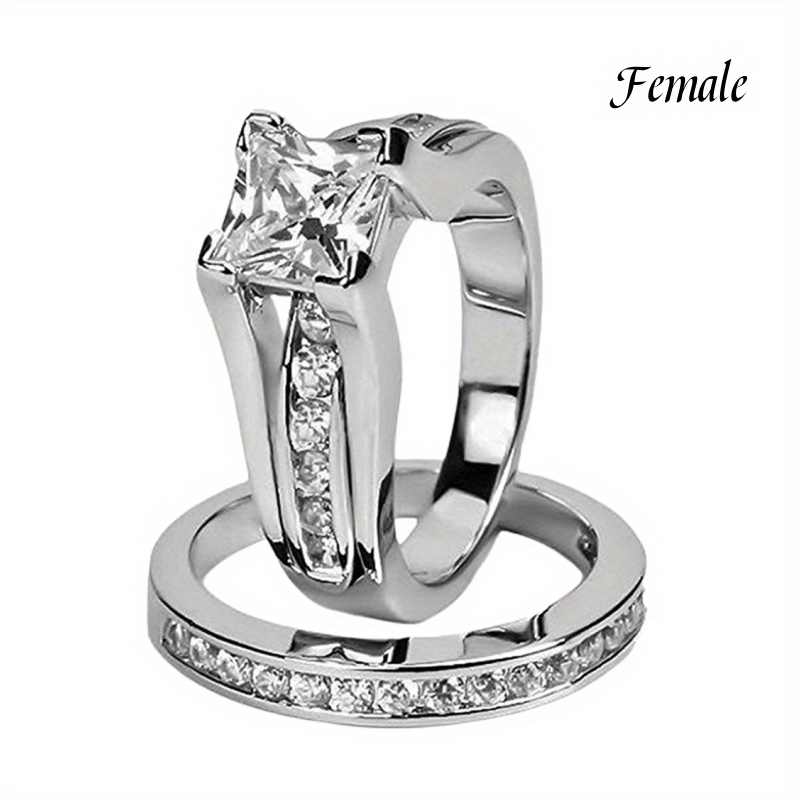 Women's Silver Plated Princess Cut Ring With Cubic Zirconia