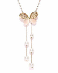 Women's Dual Tone Design Pearl Butterfly Pendant Chain