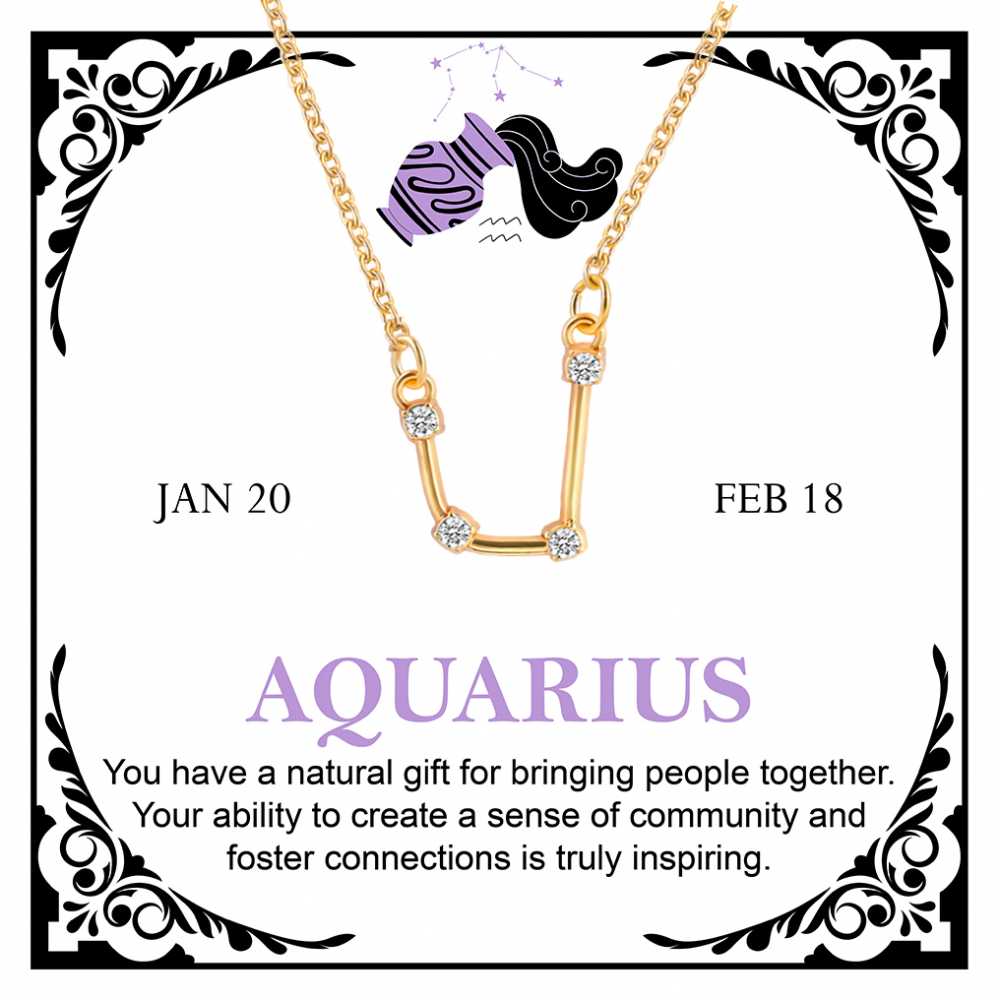 Women's Gold Plated Cubic Zirconia Zodiac Pendant Necklace With Message Card