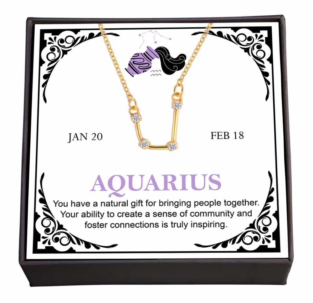 Women's Gold Plated Cubic Zirconia Zodiac Pendant Necklace With Message Card