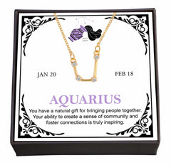 Women's Gold Plated Cubic Zirconia Zodiac Pendant Necklace With Message Card