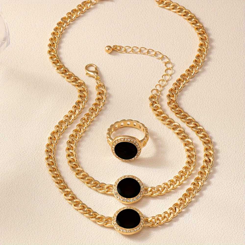 Minimalist and Elegant Three Piece Jewelry Set for Women With Black Pendant