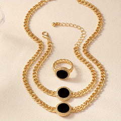 Minimalist and Elegant Three Piece Jewelry Set for Women With Black Pendant