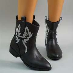 Women's Embroidered Chunky Heeled Ankle Boots
