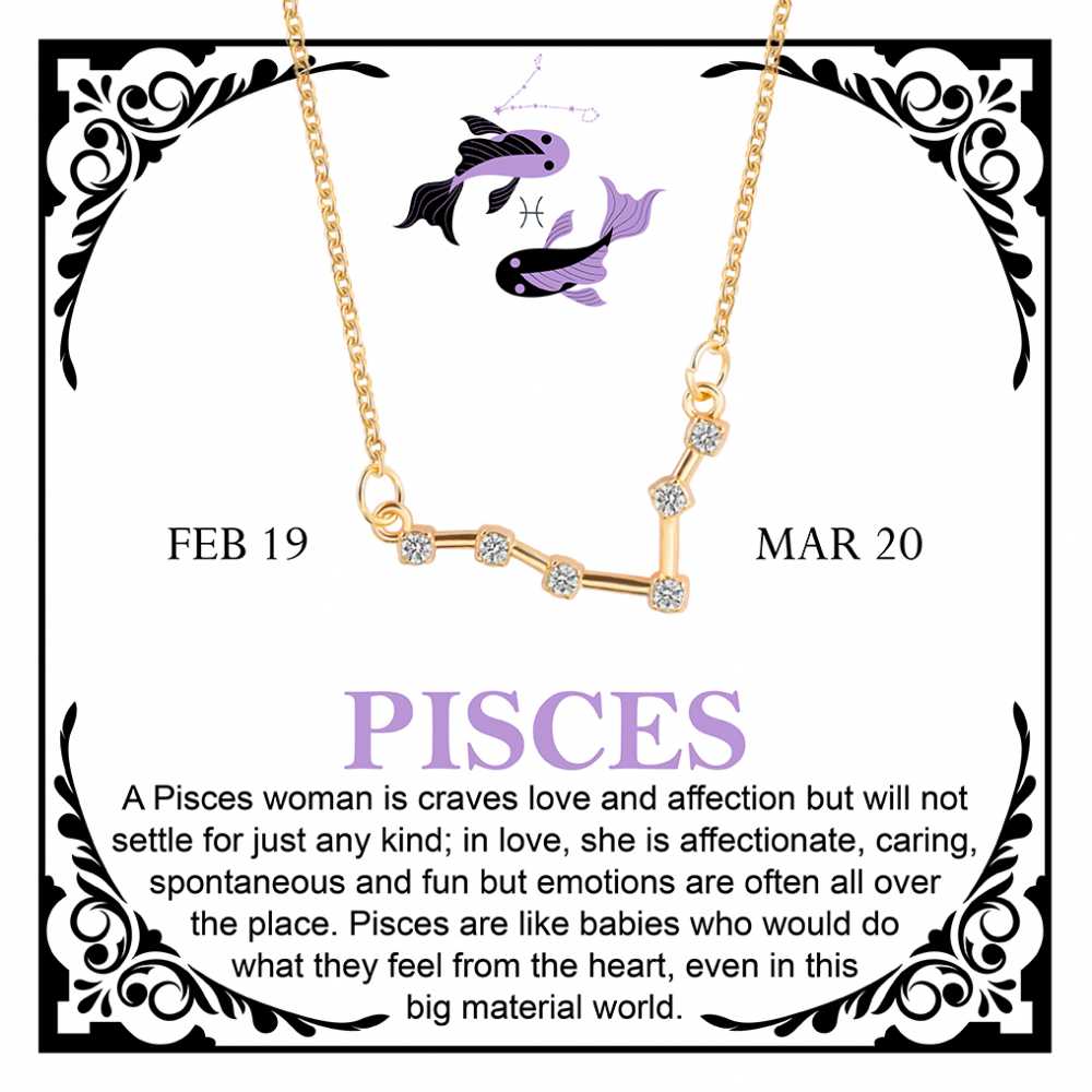 Women's Gold Plated Cubic Zirconia Zodiac Pendant Necklace With Message Card