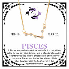 Women's Gold Plated Cubic Zirconia Zodiac Pendant Necklace With Message Card