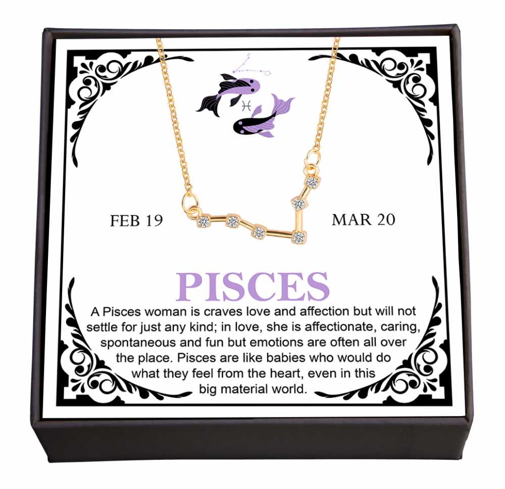 Women's Gold Plated Cubic Zirconia Zodiac Pendant Necklace With Message Card