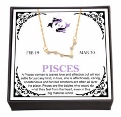Women's Gold Plated Cubic Zirconia Zodiac Pendant Necklace With Message Card