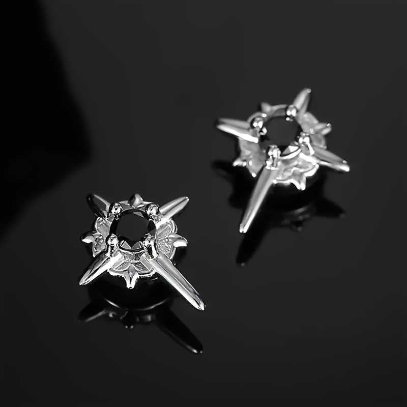 Men's Silver Plated Black Zirconia Star Cross Stud Earrings