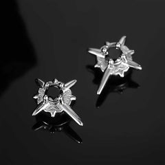 Men's Silver Plated Black Zirconia Star Cross Stud Earrings