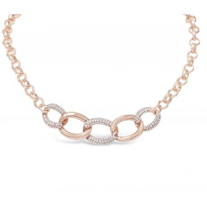 Women's Rhodium Plated Crystal Oval Hooped Chain Necklace