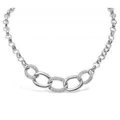 Women's Rhodium Plated Crystal Oval Hooped Chain Necklace