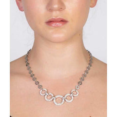 Women's Rhodium Plated Round Hooped Ring Crystal Necklace