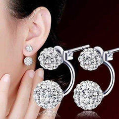 Women's Silver Plated Double Sided Round Zirconia Paved Earrings
