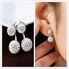 Women's Silver Plated Double Sided Round Zirconia Paved Earrings