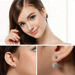 Women's Silver Plated Double Sided Round Zirconia Paved Earrings