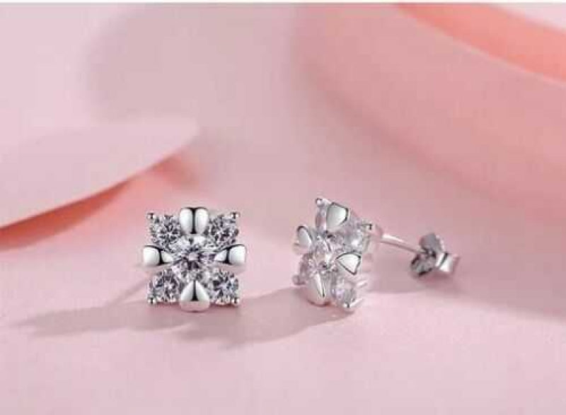 Women's Silver Plated Cubic Zirconia Floral Stud Earrings