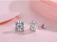 Women's Silver Plated Cubic Zirconia Floral Stud Earrings