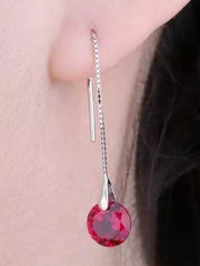 Women's Silver Plated Ruby Threader Drop Earrings
