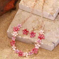 Elegant Floral Jewelry Set with Artificial Crystals Alloy Necklace and Earrings