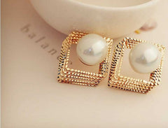 Women's Multi Rope Layered Rhombus Shaped Pearl Stud Earrings