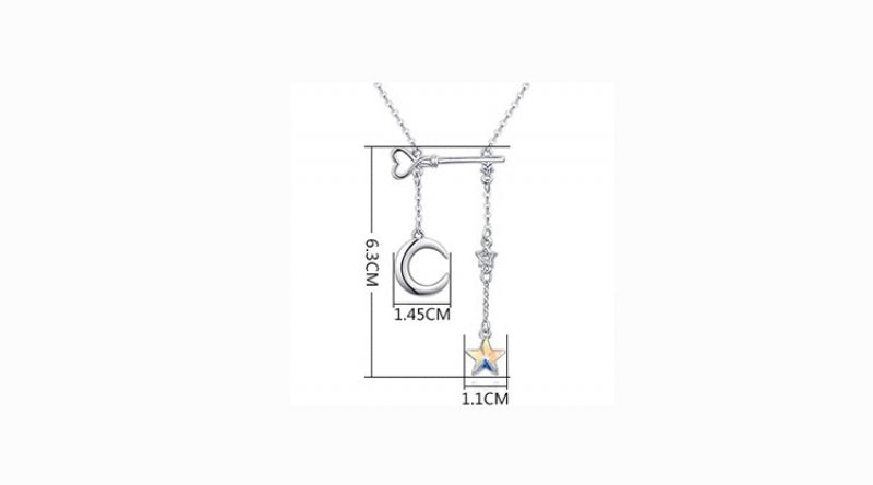 Women's Moon Star Key Pendant Necklace Studded With Crystals