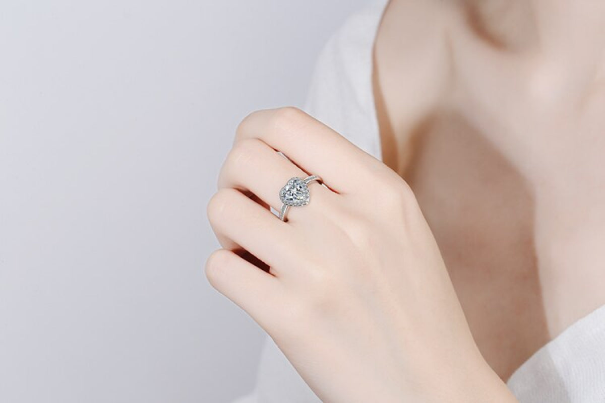 Women's Adjustable  Zirconia Heart Silver Plated Ring