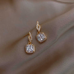 Women's Square Pendant Earrings Studded With Zircon Stones