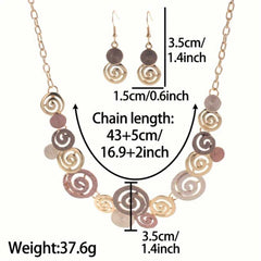 Vintage Luxury Adjustable Enamel Geometric Necklace & Earrings Set Women's Fashion Jewelry