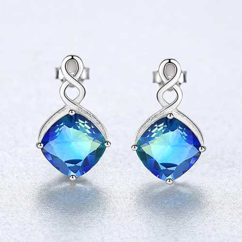 Women's Silver Plated Infinity And Rhombus Shaped Stud Earrings