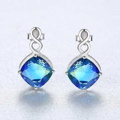 Women's Silver Plated Infinity And Rhombus Shaped Stud Earrings