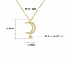 Women's Silver Plated Moon And Star Necklace With 18-Inch Chain