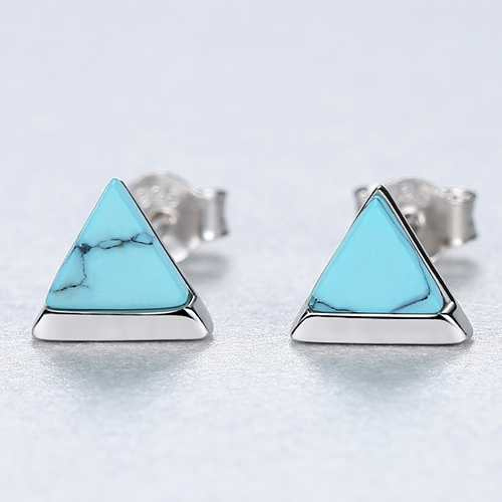 Women's Silver Plated Triangle Stud Earrings With Pushback Closure